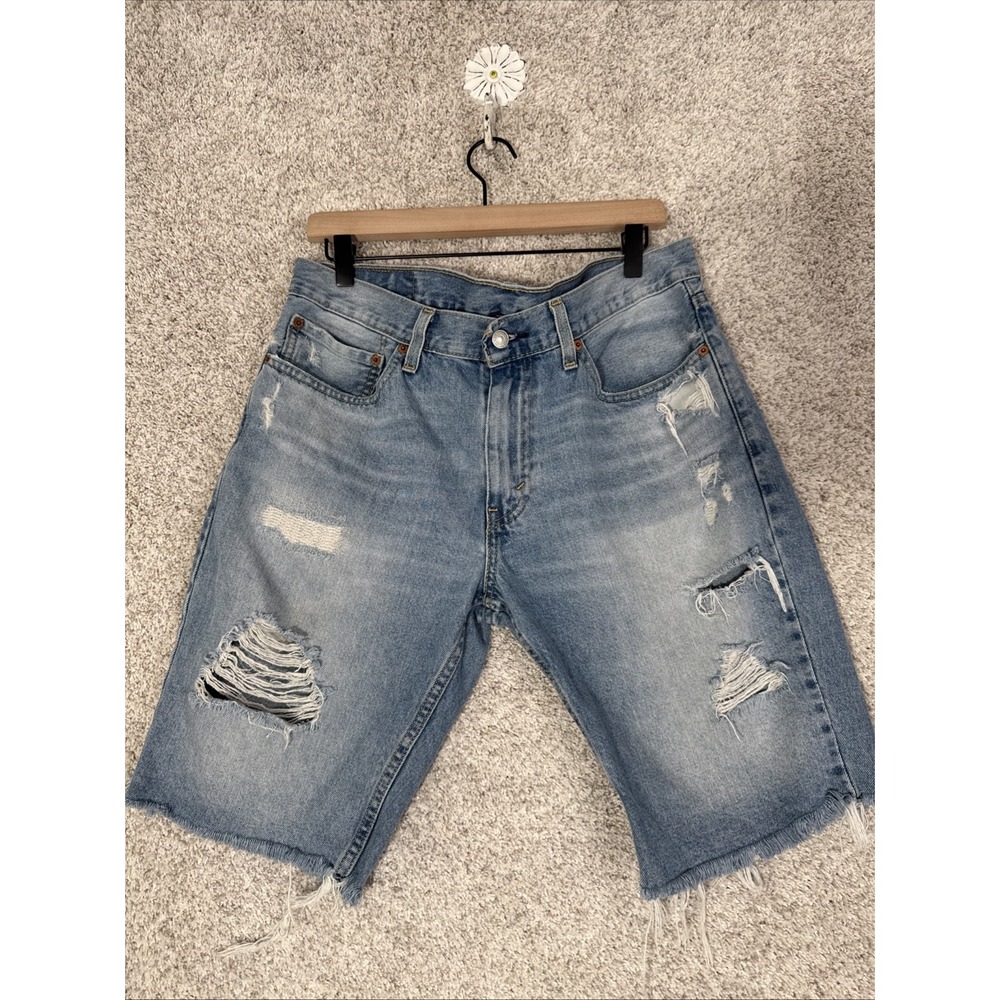 Levi's 511 Light Blue Distressed Denim Shorts Size 34